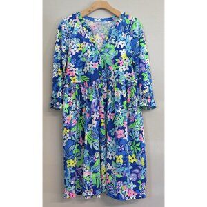 Lilly Pulitzer Loran Cotton Swing Dress Borealis Blue Floral Print Size Small